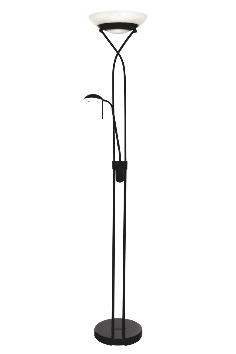 Cannes Svart gulvlampe Fra Aneta Lighting - Uplighten og lampen har integrert LED som styres med to; separate dimmere på lampen.