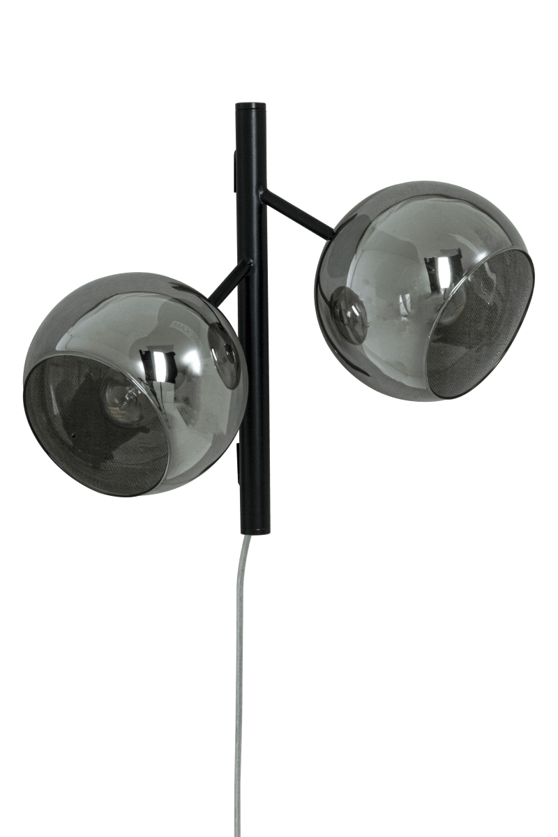 Atom 33cm Røykgrå vegglampe Fra Aneta Lighting - Atom er en moderne vegglampe med to vakkert r&oslash;kte glasskopper.