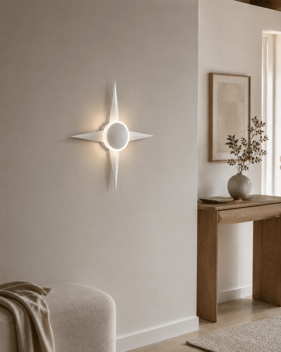 Bari 55cm Hvit vegglampe Fra Lampan - Designet vegglampe med integrert LED som gir et fint, hvitt dekorativt lys b&aring;de p&aring; veggen og gjennom akrylringen.