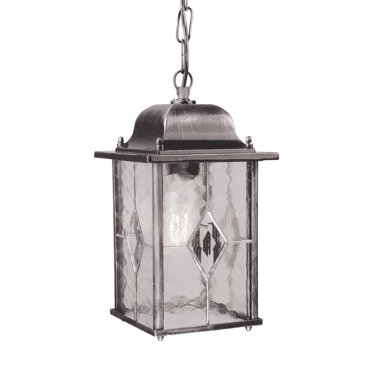 Wexford 16cm Sølv Fra Elstead Lighting - Wexford er en klassisk hengende utendørslykt laget av aluminium med en elegant mørk sølvfinish og dekorative glasspartier med blyglassmønster.