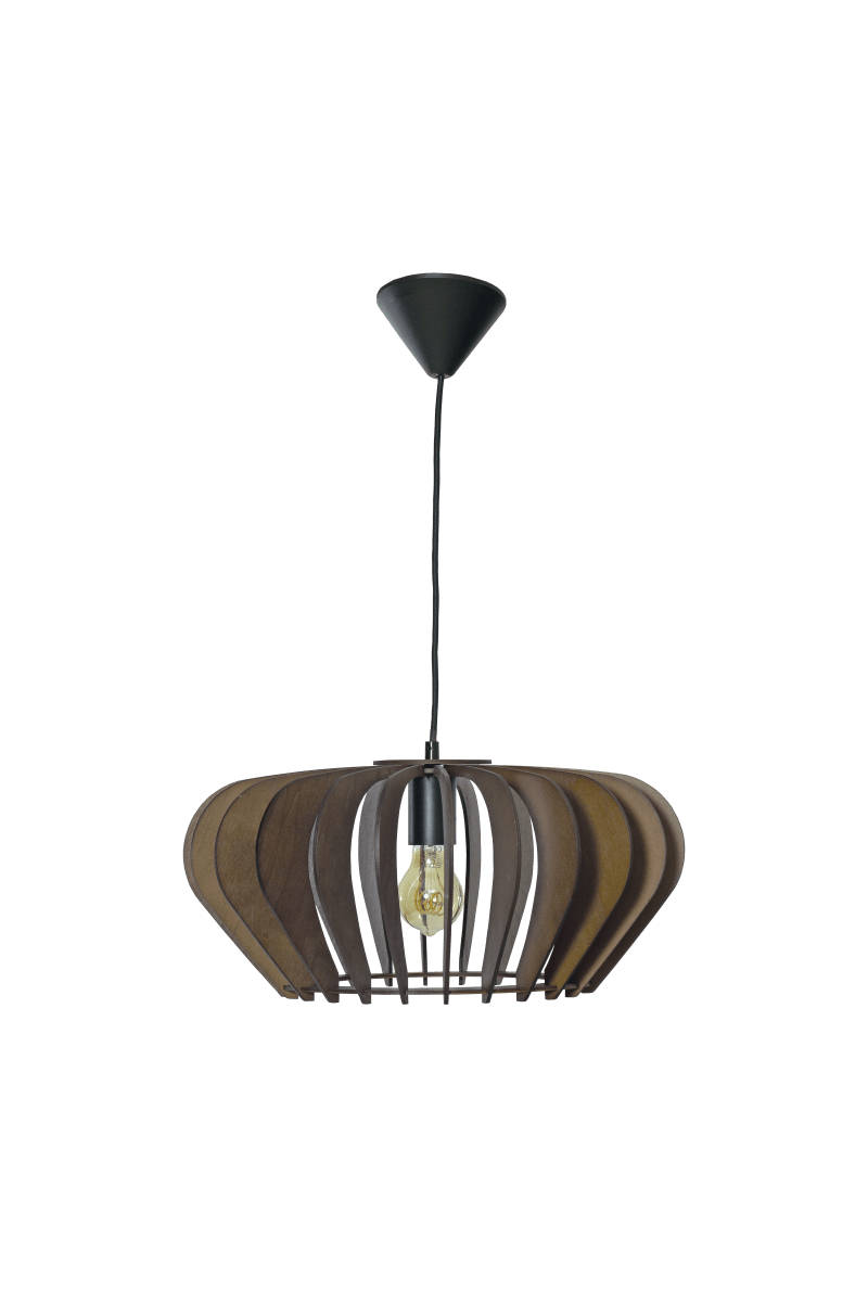 Calyps Ø44 Brun Taklampe Fra Aneta Lighting - Den elegante taklampen Calyps består av kryssfinerlameller i en mykt avrundet form som skaper en vakker lys- og skyggeeffekt.