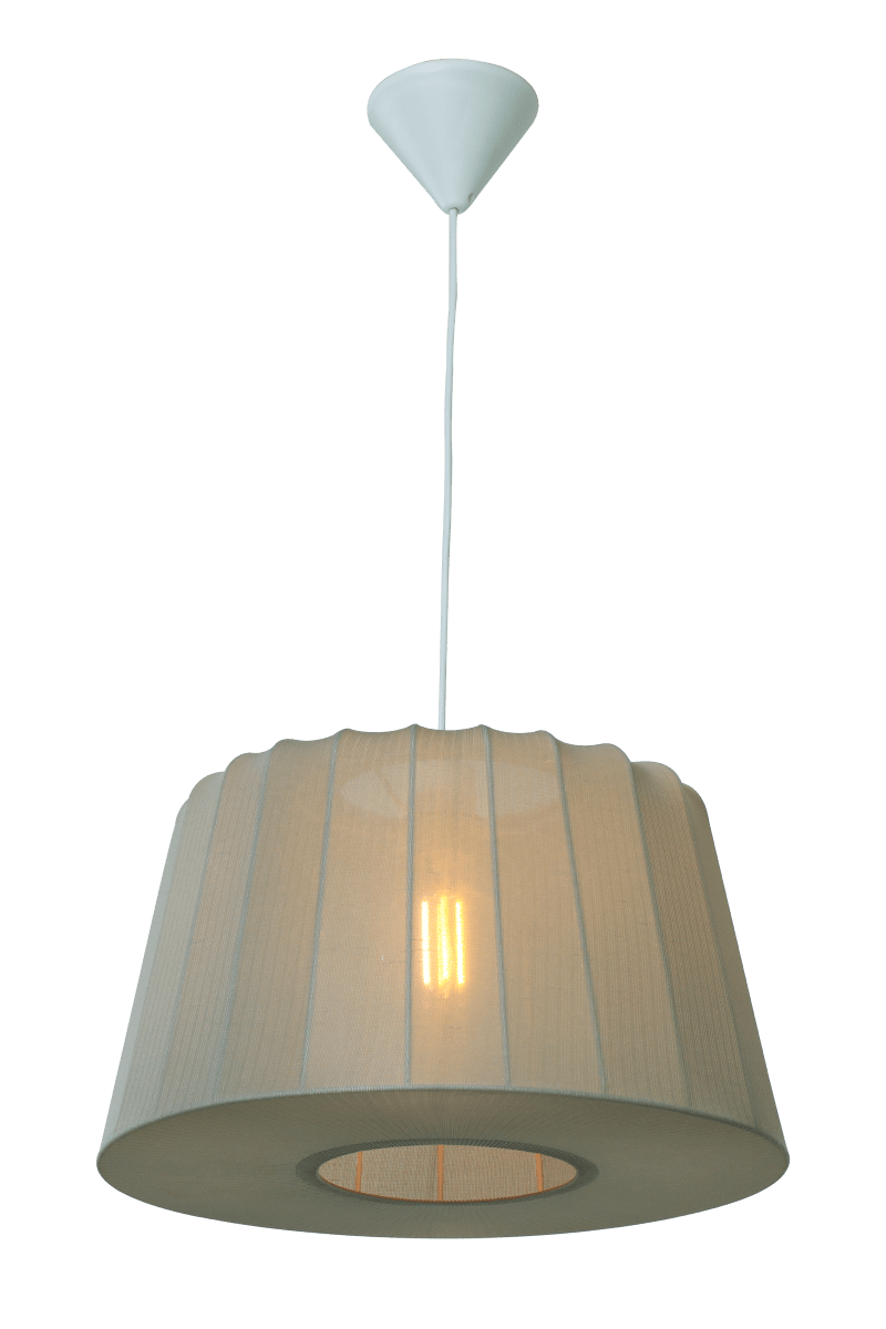Abril Ø45 Beige Taklampe Fra Aneta Lighting - Den vakre taklampen Abril er trukket i fint stretchstoff som filtrerer og sprer lyset p&aring; en behagelig m&aring;te i rommet.